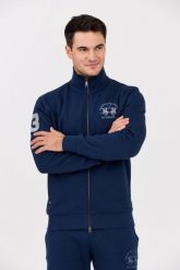 LA MARTINA Granatowa męska bluza ze stójką. Niebieskie bluzy nierozpinane męskie La Martina, l, bez wzorów, z bawełny, bez ramiączek, bez kaptura. W wyprzedaży za 729.99 zł.