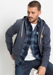 Bluza rozpinana z kapturem i zamkiem. Niebieskie bluzy rozpinane męskie bonprix, l, bez wzorów, bez ramiączek, z kapturem. Za 134.99 zł.