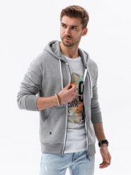 Bluza męska rozpinana z kapturem BASIC - szary melanż V7 - Rozmiar: XXL. Szare bluzy rozpinane męskie Ombre Clothing, m, bez wzorów, z bawełny, bez ramiączek, z kapturem. W wyprzedaży za 49.99 zł.