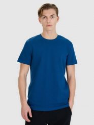 4F T-shirt regular ze strukturalnej dzianiny męski - turkusowy M. Niebieskie t-shirty męskie 4f, m, bez wzorów, z bawełny, bez kołnierzyka, bez ramiączek. W wyprzedaży za 39.99 zł.