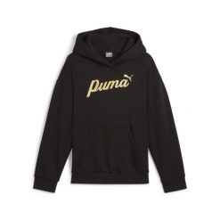 Młodzieżowa bluza z kapturem ESS+ SCRIPT PUMA Black Gold Foil. Czarna bluzy z kapturem męskie Puma, m, bez wzorów, z kapturem. Za 146.99 zł.