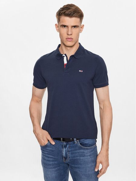 Tommy Jeans Polo DM0DM15370 Granatowy Slim Fit. Niebieskie koszulki polo męskie Tommy Jeans, m, bez wzorów, z bawełny, bez kołnierzyka, bez ramiączek. Za 189.99 zł.