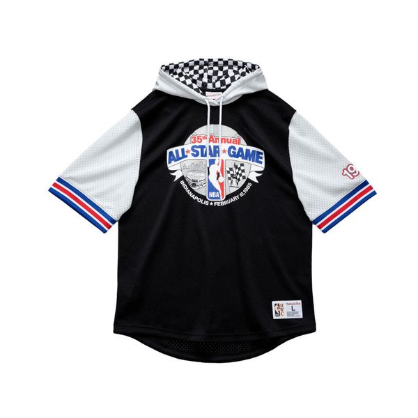 Krótki rękaw bluza z kapturem z siateczki Mitchell & Ness All Star. Czarne bluzy nierozpinane męskie Mitchell & Ness, m, bez wzorów, eleganckie, bez ramiączek, z kapturem. Za 428.00 zł.