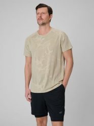 4F Koszulka treningowa regular szybkoschnąca męska - beżowa S. Brązowe t-shirty męskie 4f, m, bez wzorów, z materiału, bez kołnierzyka, bez ramiączek. Za 129.99 zł.