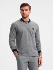 Melanżowy męski longsleeve polo z haftem czarny melanż V1 OM-POLS-0129 XL. Czarne koszulki polo męskie Ombre, m, bez wzorów, bez kołnierzyka, bez ramiączek. Za 151.28 zł.