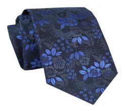 Męski Krawat - ALTIES - Klasyczny - Granat w Niebieskie Kwiaty. Niebieskie krawaty i muchy męskie Alties, bez wzorów, z tkaniny, eleganckie. Za 49.00 zł.