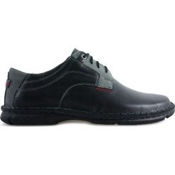 PÓŁBUTY MĘSKIE WAL 0941 CZA+SZA. Czarne eleganckie półbuty męskie Waldi, ze skóry, bez obcasa, bez zapięcia. Za 179.00 zł.