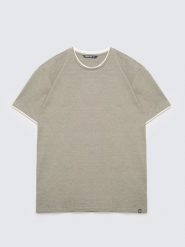 Koszulka męska w drobne paski khaki Fredriser 303. Zielone t-shirty męskie Big Star, l, z aplikacjami, z dzianiny, bez kołnierzyka, bez ramiączek. Za 99.99 zł.