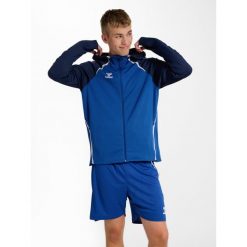 Zapinana na zamek bluza dresowa z kapturem Hummel Lead 2.0. Niebieskie bluzy rozpinane męskie HUMMEL, bez wzorów, z dresówki, sportowe, bez ramiączek, z kapturem. Za 273.80 zł.