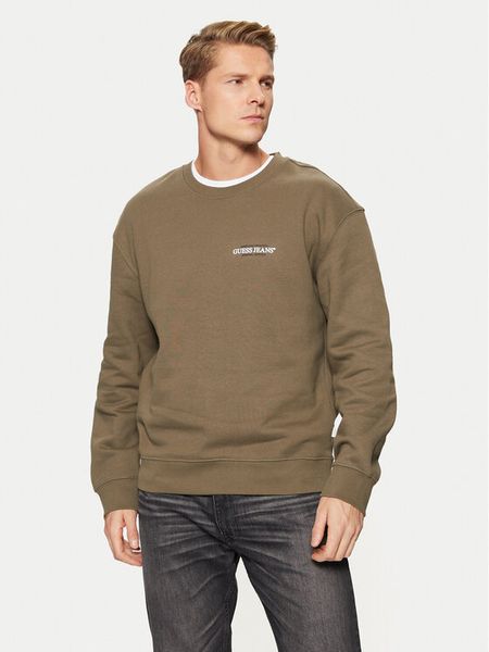 Guess Jeans Bluza M4YQ17 K9V31 Khaki Regular Fit. Brązowe bluzy nierozpinane męskie Guess Jeans, m, z aplikacjami, z bawełny, bez ramiączek, bez kaptura. Za 169.99 zł.