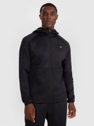 4F Bluza treningowa regular szybkoschnąca męska - czarna M. Czarne bluzy rozpinane męskie 4f, m, bez wzorów, z dzianiny, klasyczne, bez ramiączek, z kapturem. Za 249.99 zł.