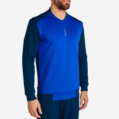 Bluza piłkarska dla dorosłych Kipsta T100. Niebieskie bluzy nierozpinane męskie KIPSTA, xl, bez wzorów, z elastanu, eleganckie, bez ramiączek, bez kaptura. Za 69.99 zł.