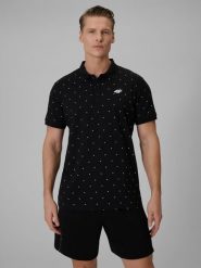 4F Koszulka polo regular męska - czarna L. Czarne koszulki polo męskie 4f, l, bez wzorów, z bawełny, klasyczne, bez kołnierzyka, bez ramiączek. Za 89.99 zł.