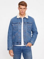WRANGELR 124MJ SHERPA MĘSKA KURTKA JEANSOWA JEANS BLUE 112341083 W4MS013839. Niebieskie kurtki męskie Wrangler, m, bez wzorów, z jeansu, bez ramiączek, bez kaptura. Za 349.99 zł.