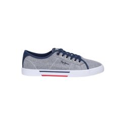 Trampki męskie sportowe Pepe Jeans BRADY MEN CHAMBRAY. Białe trampki męskie Pepe Jeans, bez wzorów, z jeansu, sportowe, bez zapięcia. W wyprzedaży za 215.00 zł.