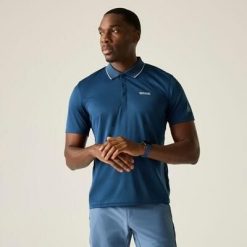 Męska koszulka polo Maverik V Quick Drying. Niebieskie koszulki polo męskie Regatta, m, bez wzorów, z poliesteru, bez kołnierzyka, bez ramiączek. Za 149.00 zł.