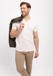 T-shirt z dekoltem w serek T-SLIT. Białe t-shirty męskie Volcano, l, bez wzorów, z bawełny, bez kołnierzyka, bez ramiączek. Za 59.99 zł.