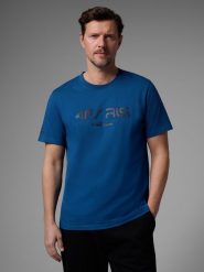 4F T-shirt regular z nadrukiem męski 4F x Robert Lewandowski - granatowy XXL. Niebieskie t-shirty sportowe męskie 4f, l, bez wzorów, z bawełny, sportowe, bez ramiączek. Za 79.99 zł.