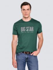 Koszulka męska z logo BIG STAR zielona Melsar 304. Zielone t-shirty męskie Big Star, l, bez wzorów, z dzianiny, bez kołnierzyka, bez ramiączek. Za 99.99 zł.