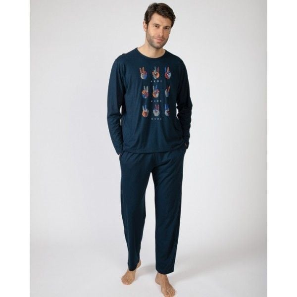 Piżama męska rozm. S P751314 Navy Blue. Niebieskie piżamy męskie Massana Homewear, m, bez wzorów, z bawełny, bez kołnierzyka, bez ramiączek. Za 297.00 zł.