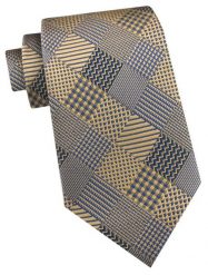 Krawat Męski - Angelo di Monti - Złoto i Niebieski, Kwadraty. Żółte krawaty i muchy męskie Angelo di Monti, bez wzorów, z tkaniny, eleganckie. Za 45.00 zł.