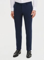 PAKO LORENTE - Granatowe spodnie ganiturowe z lnem. Niebieskie eleganckie spodnie męskie Pako Lorente, bez wzorów, z bawełny. Za 399.99 zł.