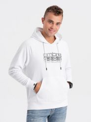 Męska bluza nierozpinana z kapturem i nadrukiem - biała V1 - Rozmiar: XL. Białe bluzy z kapturem męskie Ombre Clothing, m, bez wzorów, z bawełny, z kapturem. W wyprzedaży za 49.99 zł.
