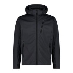Kurtka męska turystyczna CMP 34A2937. Czarne kurtki softshell męskie CMP, l, bez wzorów, z softshellu, z kapturem. Za 425.00 zł.