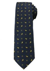 Krawat Męski z Żółtym Wzorem PAISLEY- 6 cm - Angelo di Monti, Ciemnogranatowy. Niebieskie krawaty i muchy męskie Angelo di Monti, bez wzorów. Za 45.00 zł.