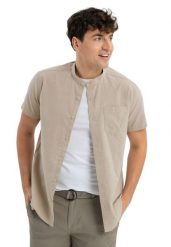 Koszula z krótkim rękawem, Regular Fit, C-TRIFO. Brązowe koszule męskie Volcano, m, bez wzorów, z bawełny, bez kołnierzyka, bez ramiączek. Za 149.99 zł.