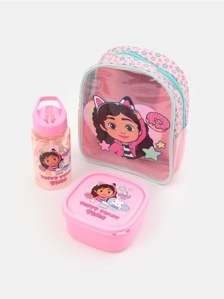 Zestaw: plecak, lunchbox oraz butelka Gabby's Dollhouse - wielobarwny. Plecaki męskie Sinsay, bez wzorów. Za 29.99 zł.
