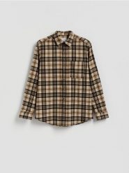 Koszula regular fit w kratę - beżowy. Brązowe koszule męskie Reserved, l, bez wzorów, z tkaniny, bez kołnierzyka, bez ramiączek. Za 139.99 zł.