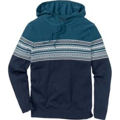Sweter z kapturem Regular Fit bonprix niebieskozielono-biało-ciemnoniebieski. Swetry męskie marki bonprix. Za 49.99 zł.