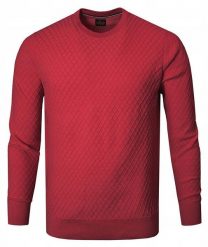 Bawełniany Sweter Męski, Okrągły Dekolt - Pako Jeans - Czerwień, Tkanina z Fakturą. Czerwone kardigany męskie Pako Jeans, l, bez wzorów, z bawełny, bez ramiączek. Za 169.00 zł.