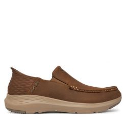 Półbuty Skechers. Brązowe codzienne półbuty męskie Skechers, bez wzorów, bez obcasa, bez zapięcia. Za 289.99 zł.