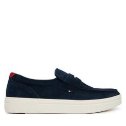 Półbuty Tommy Hilfiger. Niebieskie codzienne półbuty męskie Tommy Hilfiger, bez wzorów, bez obcasa, bez zapięcia. Za 479.99 zł.