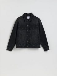 Jeansowa kurtka z przetarciami - szary. Szare kurtki męskie Reserved, l, bez wzorów, z denimu, bez ramiączek, bez kaptura. Za 169.99 zł.