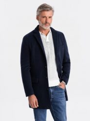 Płaszcz męski klasyczny jednorzędowy - granatowy V1 - Rozmiar: XL. Niebieskie płaszcze męskie Ombre Clothing, na wiosnę, m, bez wzorów, eleganckie, bez kaptura. W wyprzedaży za 199.99 zł.