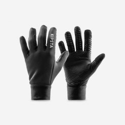Rękawice piłkarskie Kipsta Keepdry Warm. Czarne bielizna termoaktywna męska KIPSTA, xs, bez wzorów, z materiału, bez ramiączek, na fitness i siłownię. Za 49.99 zł.