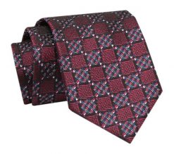 Krawat - ALTIES - Czerwień we Wzory Geometryczne. Czerwone krawaty i muchy męskie Alties, bez wzorów, z tkaniny, eleganckie. Za 49.00 zł.