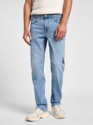 JEANSY MĘSKIE SPODNIE LEE BROOKLYN STRAIGHT HORIZON BLUE 112363849. Niebieskie jeansy męskie Lee, bez wzorów, z jeansu. Za 219.99 zł.