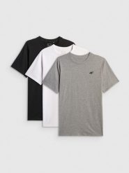 4F T-shirt regular gładki męski (3-pack) - biały+szary+czarny S. Białe t-shirty męskie 4f, m, bez wzorów, z bawełny, bez kołnierzyka, bez ramiączek. Za 129.99 zł.