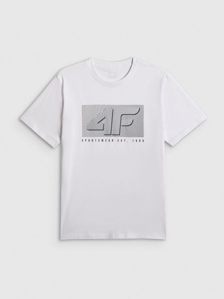 4F T-shirt regular z nadrukiem męski - biały S. Białe t-shirty męskie 4f, m, bez wzorów, z dresówki, bez kołnierzyka, bez ramiączek. Za 69.99 zł.