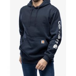 Bluza z kapturem męska Carhartt Sleeve Logo Hooded Sweatshirt. Niebieskie bluzy nierozpinane męskie Carhartt, m, bez wzorów, z kapturem. Za 307.99 zł.