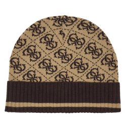 Czapka Guess. Brązowe czapki męskie Guess, na zimę, z aplikacjami. Za 159.99 zł.