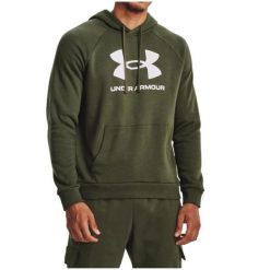 Bluza fitness męska Under Armour Rival Fleece Logo HD. Zielone bluzy nierozpinane męskie Under Armour, m, bez wzorów, sportowe, bez ramiączek, bez kaptura. W wyprzedaży za 174.00 zł.