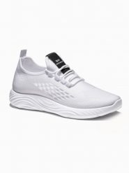 Trampki męskie sneakersy T390 - białe - 41. Białe buty sportowe na co dzień męskie Ombre Clothing, m, bez wzorów, z materiału, bez ramiączek, bez kaptura. W wyprzedaży za 69.99 zł.