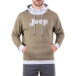 Bluza w kolorze oliwkowo-jasnoszarym. Bluzy z kapturem męskie marki Jeep. W wyprzedaży za 114.95 zł.
