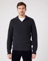 WRANGLER HALF ZIP KNIT MĘSKI SWETER KLASYCZNY ROZPINANY LOGO DARK GREY W8D0PJX06 112321333. Szare kardigany męskie Wrangler, m, bez wzorów, z bawełny, bez ramiączek. W wyprzedaży za 94.99 zł.