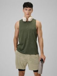 4F Koszulka treningowa regular szybkoschnąca męska - khaki M. Brązowe t-shirty męskie 4f, l, bez wzorów, z materiału, bez kołnierzyka, bez ramiączek. Za 99.99 zł.